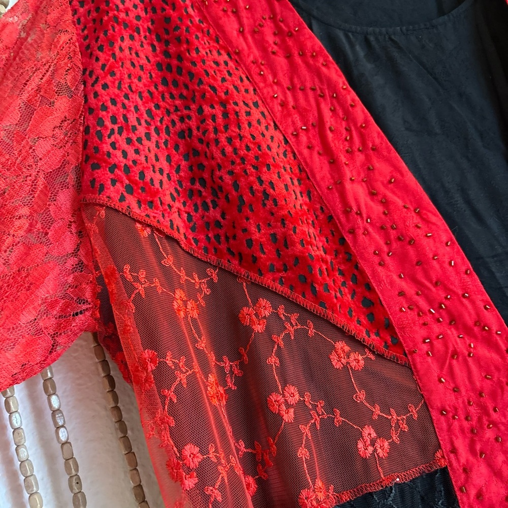 Silky Patchwork Two Piece Beaded Lace Vampy Witchy Whimsygoth Going Out Dress XL - Picture 3 of 5